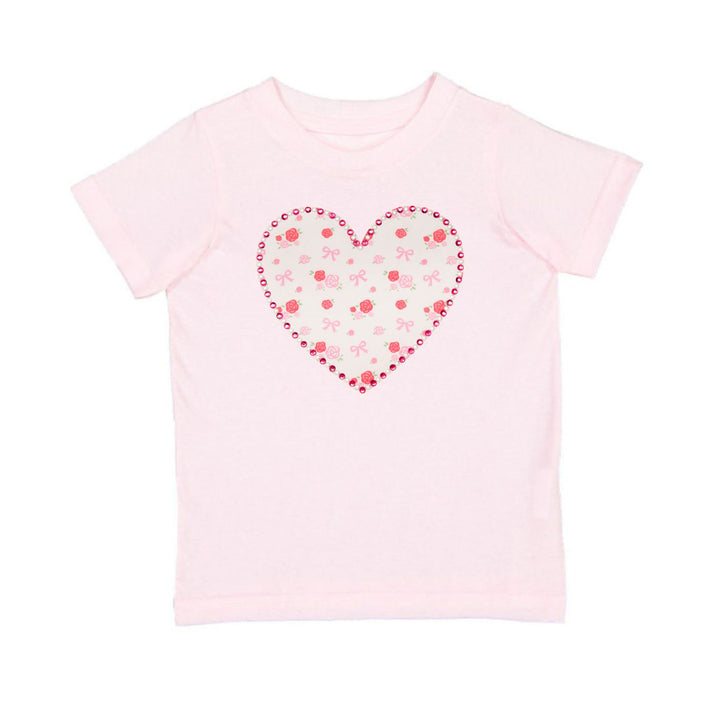 Dainty Rose Pearl Heart Patch Short Sleeve T-Shirt - Ballet
