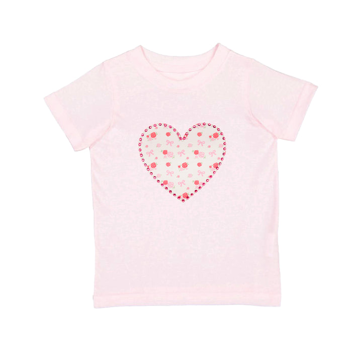 Dainty Rose Pearl Heart Patch Short Sleeve T-Shirt