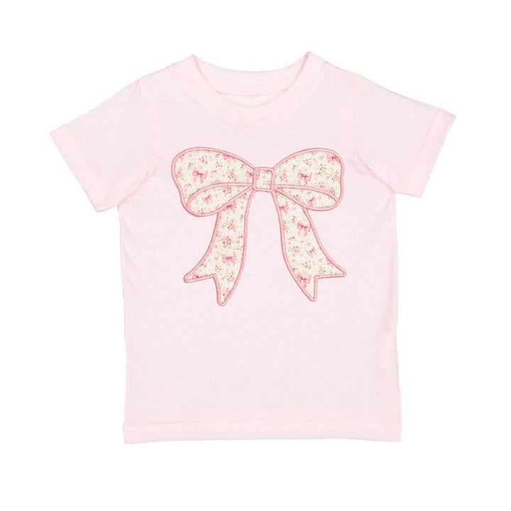 Ditsy Floral Bow Patch Short Sleeve T-Shirt - Ballet