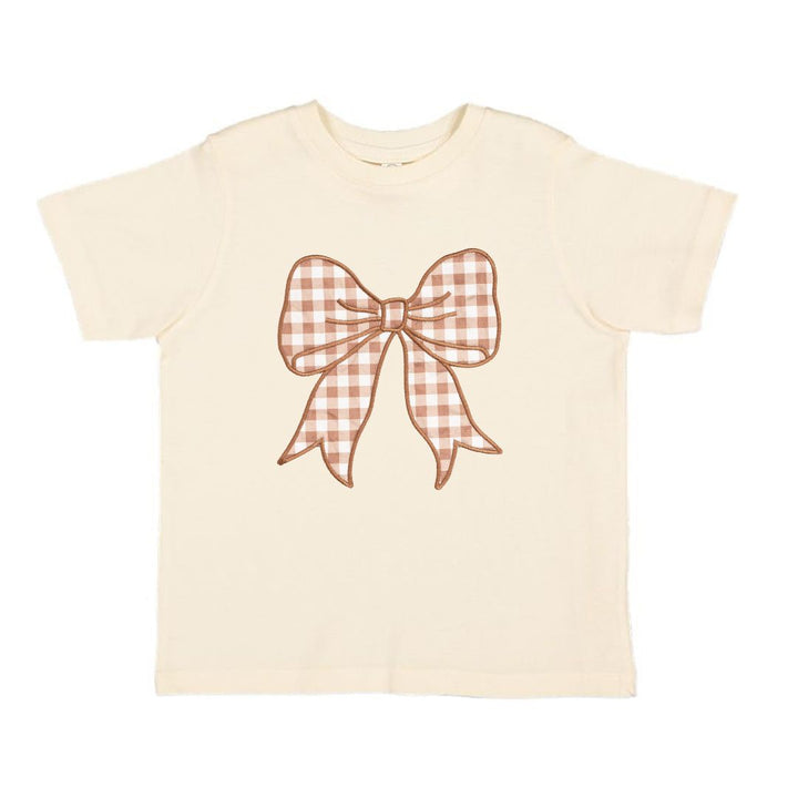 Gingham Bow Patch Short Sleeve T-Shirt - Natural