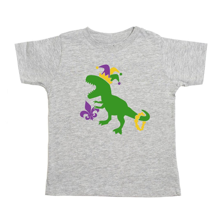 Mardi Gras Dino Short Sleeve T-Shirt - Gray