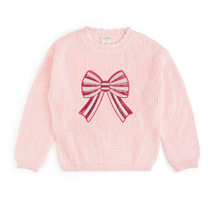 Candy Cane Sequin Bow Patch Christmas Sweater