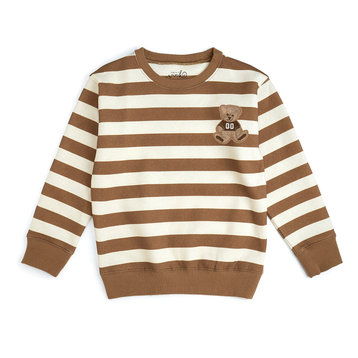 Teddy Bear Patch Striped Sweatshirt