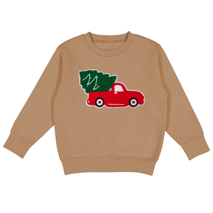 Christmas Truck Patch Sweatshirt - Mocha