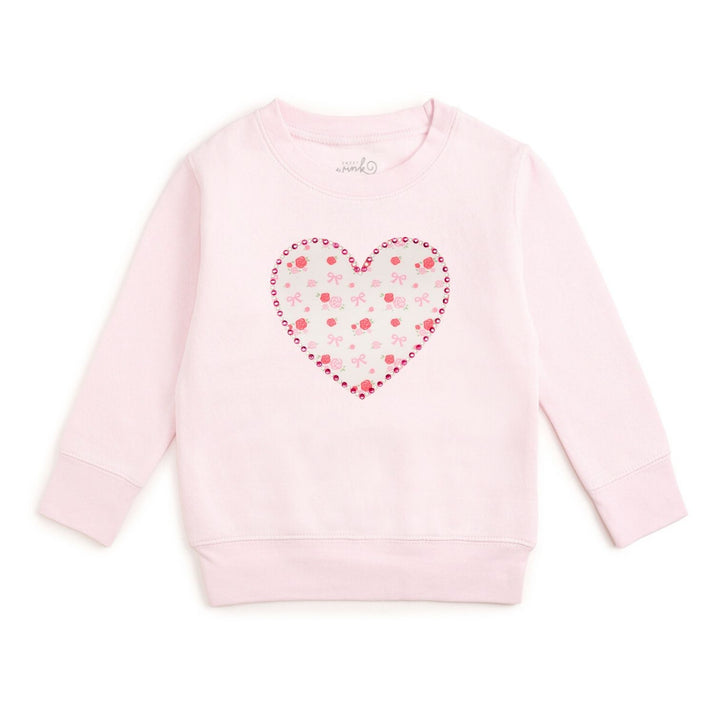 Dainty Rose Pearl Heart Patch Sweatshirt - Ballet