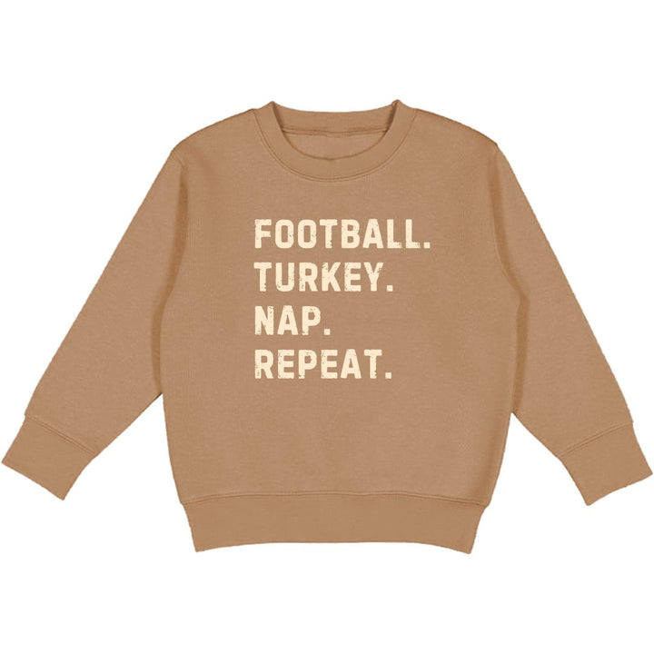 Football Turkey Nap Repeat Thanksgiving Sweatshirt - Mocha