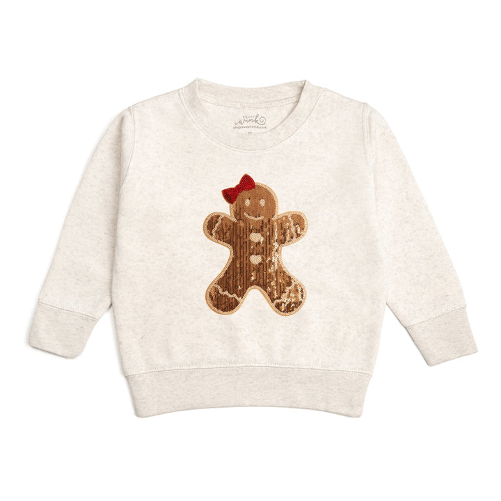 Gingerbread Sequin Patch Christmas Sweatshirt - Natural