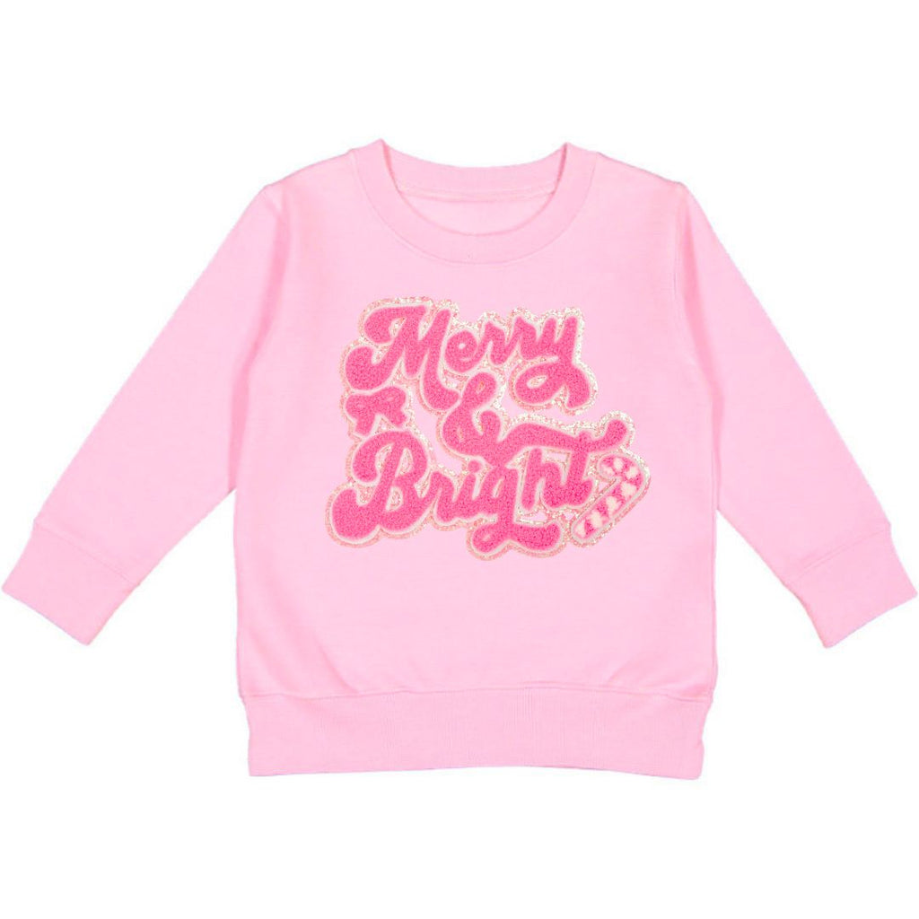 Merry and Bright Patch Christmas Sweatshirt Pink Sweet Wink