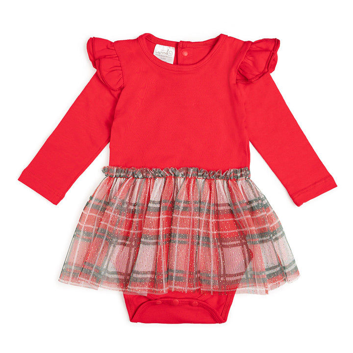 Christmas Plaid Long Sleeve Tutu Bodysuit