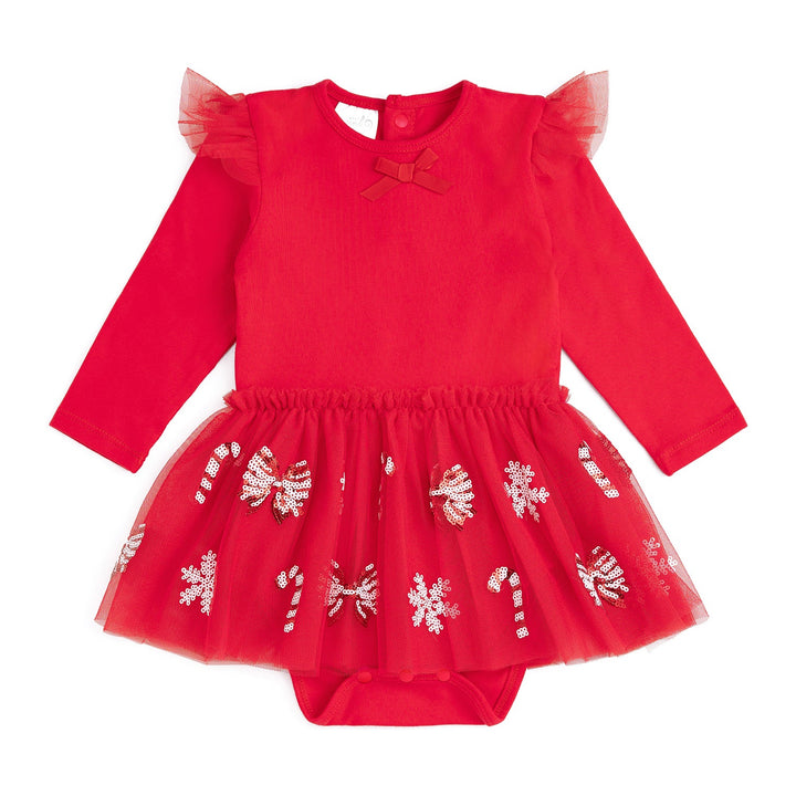 Peppermint Swirl Christmas Long Sleeve Tutu Bodysuit
