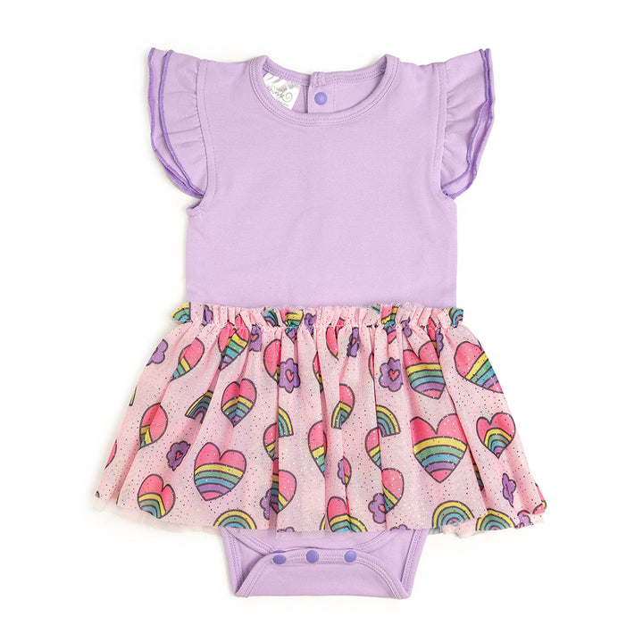 Rainbow Heart Short Sleeve Tutu Bodysuit