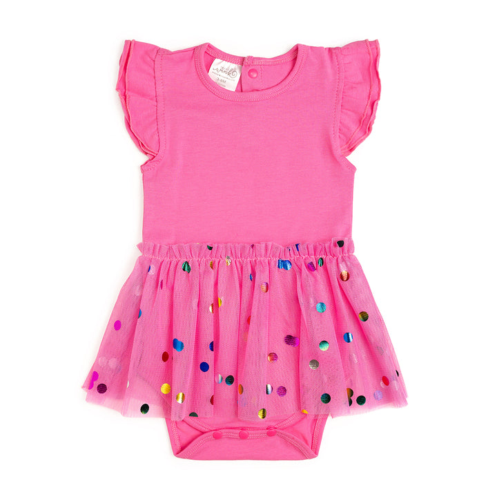 Raspberry Confetti Short Sleeve Tutu Bodysuit