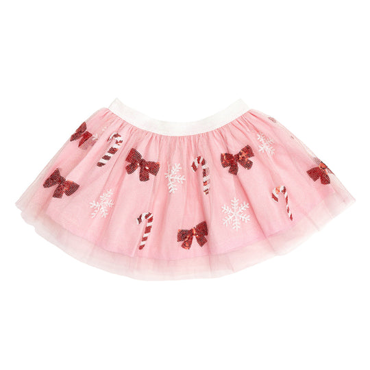 Girls Candy Cane Bow Printed Christmas Tutu by Sweet Wink main image 0