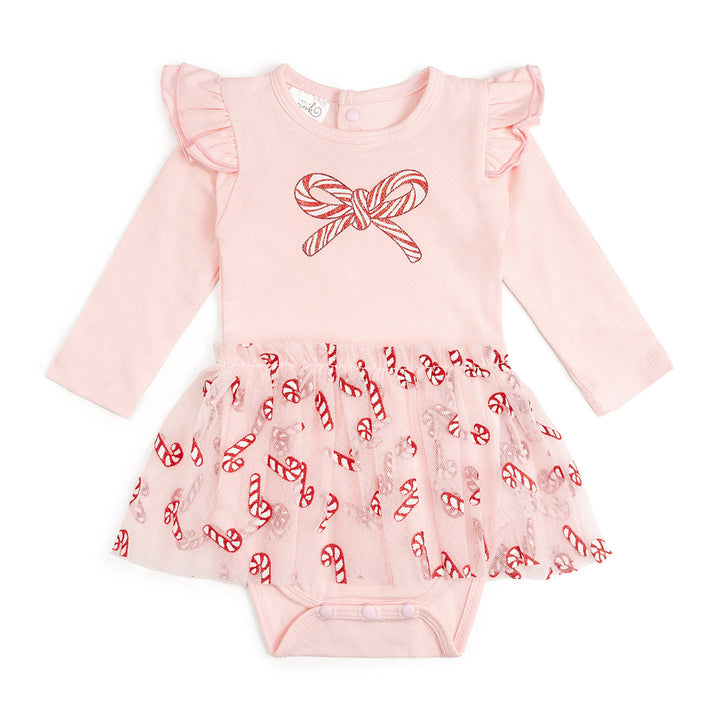 Candy Cane Confetti Christmas Long Sleeve Tutu Bodysuit