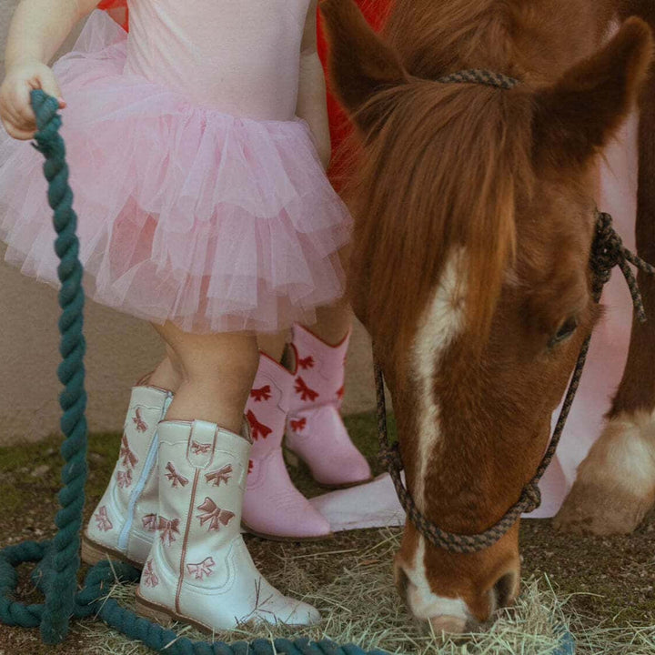 Cowgirl White + Pink Bow Boots
