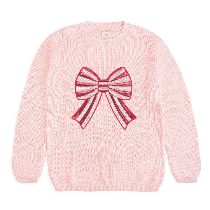 Candy Cane Sequin Bow Patch Christmas Women's Sweater