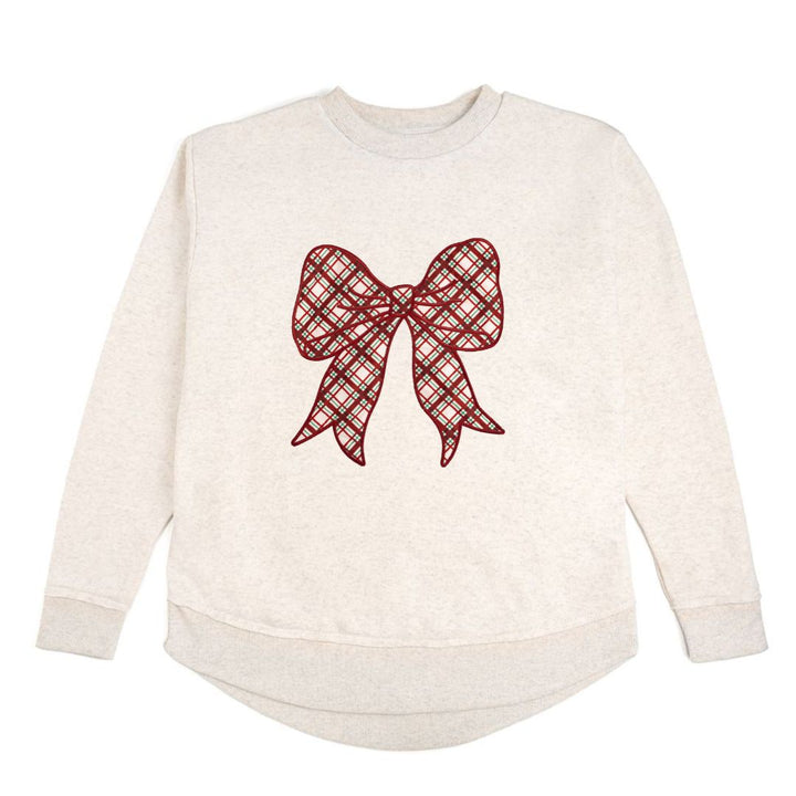 Christmas Plaid Bow Patch Women's Sweatshirt - Natural