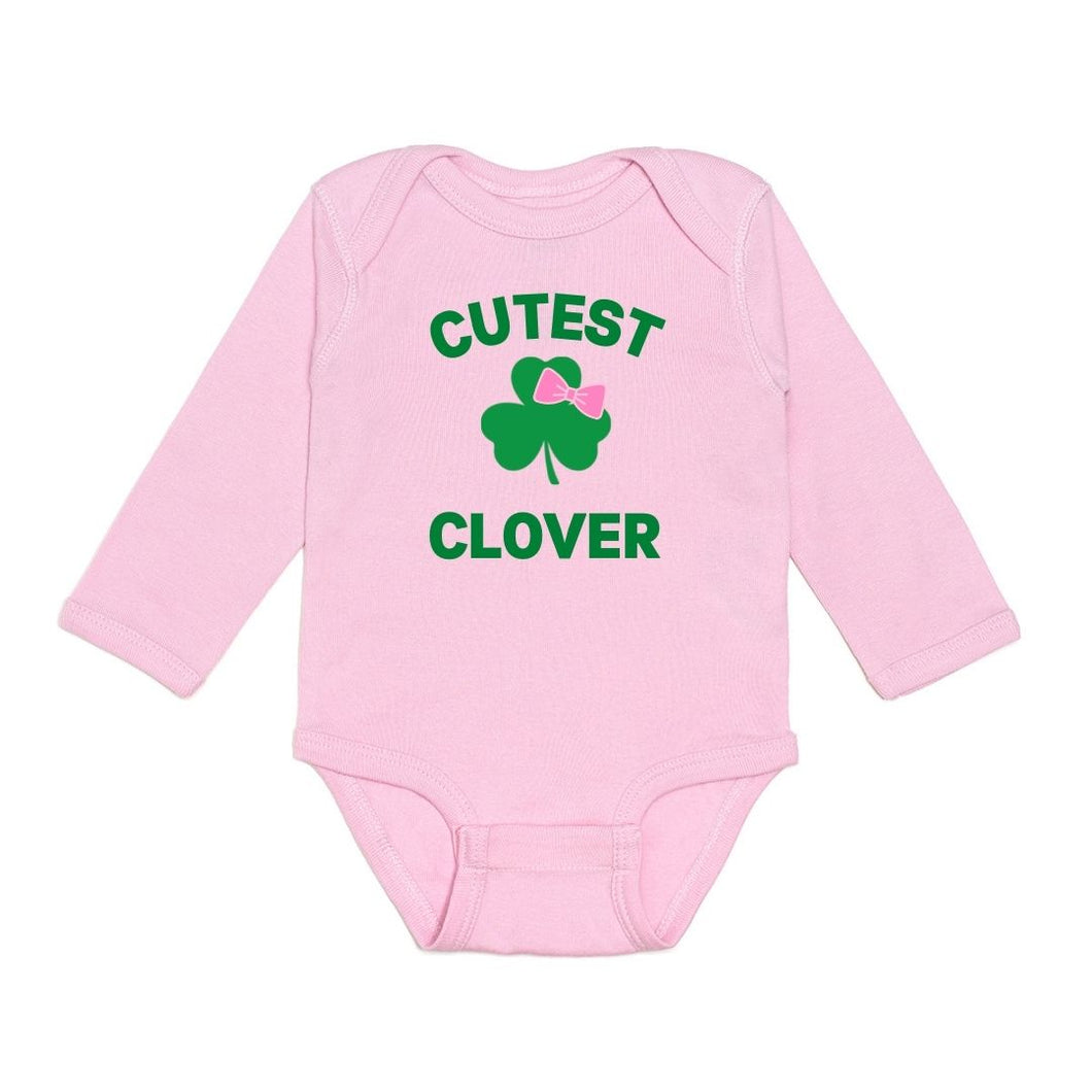 Cutest Clover St. Patrick's Day Long Sleeve Bodysuit - Pink