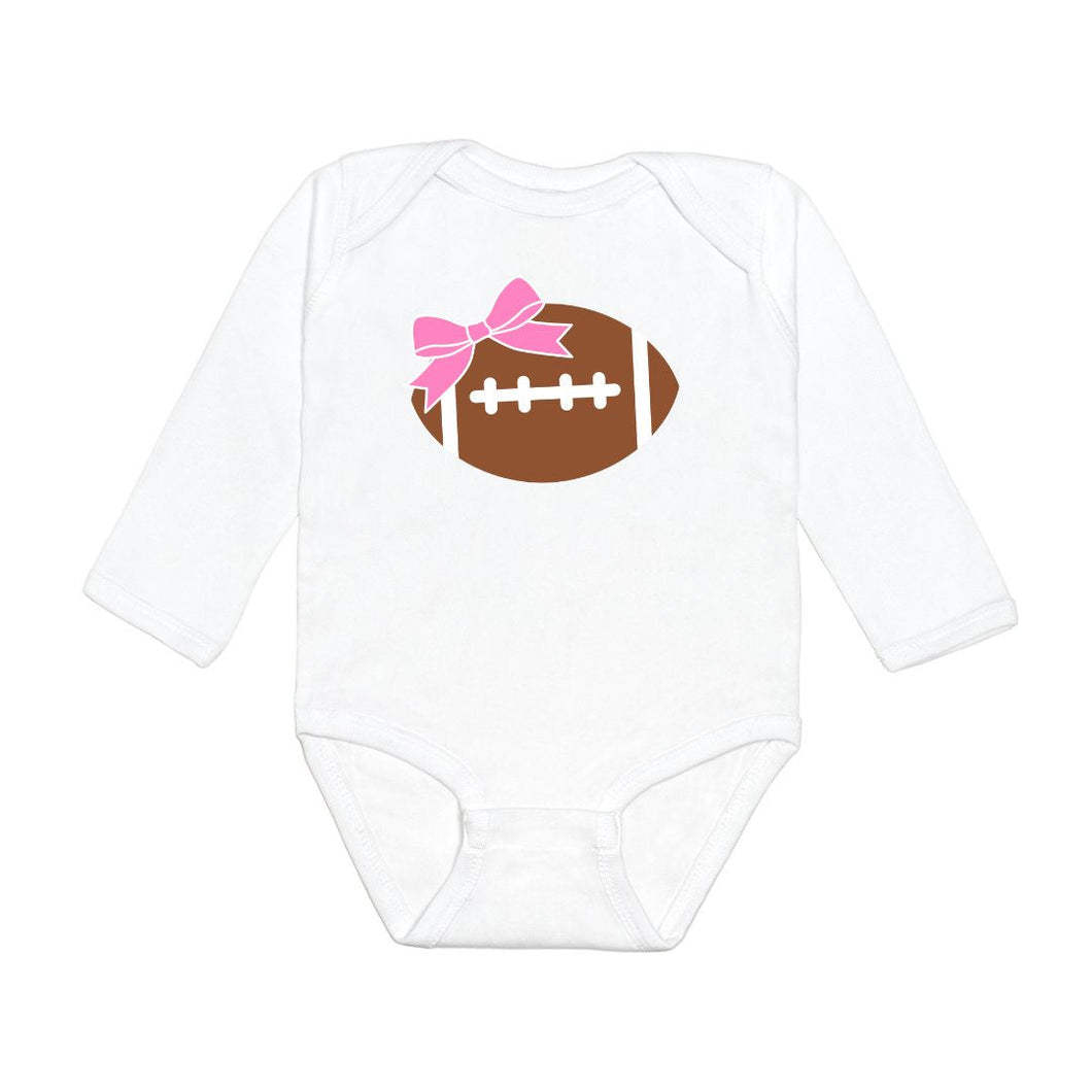 Football Bow Long Sleeve Bodysuit - White