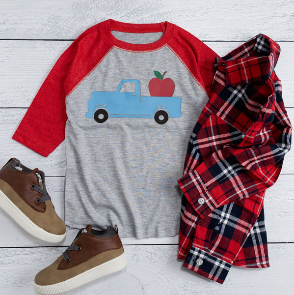 Apple Truck 3/4 Shirt - Heather/Red