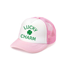 Load image into Gallery viewer, Lucky Charm Shamrock St. Patrick&#39;s Day Trucker Hat - Pink/White