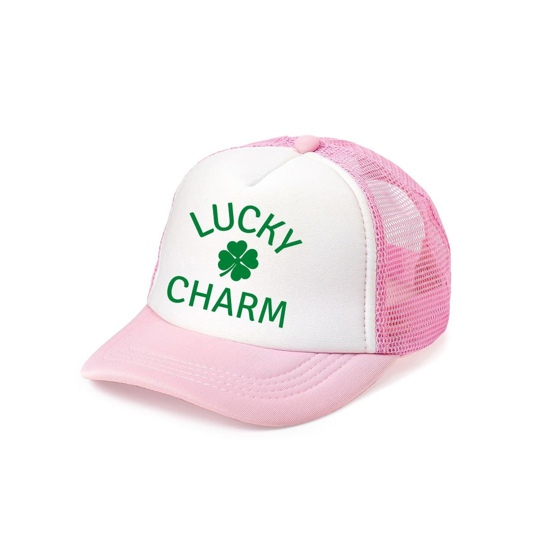 Lucky Charm Shamrock St. Patrick's Day Trucker Hat - Pink/White