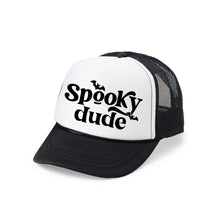 Load image into Gallery viewer, Spooky Dude Halloween Trucker Hat - Black/White