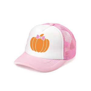 Pumpkin Bow Trucker Hat - Pink/White