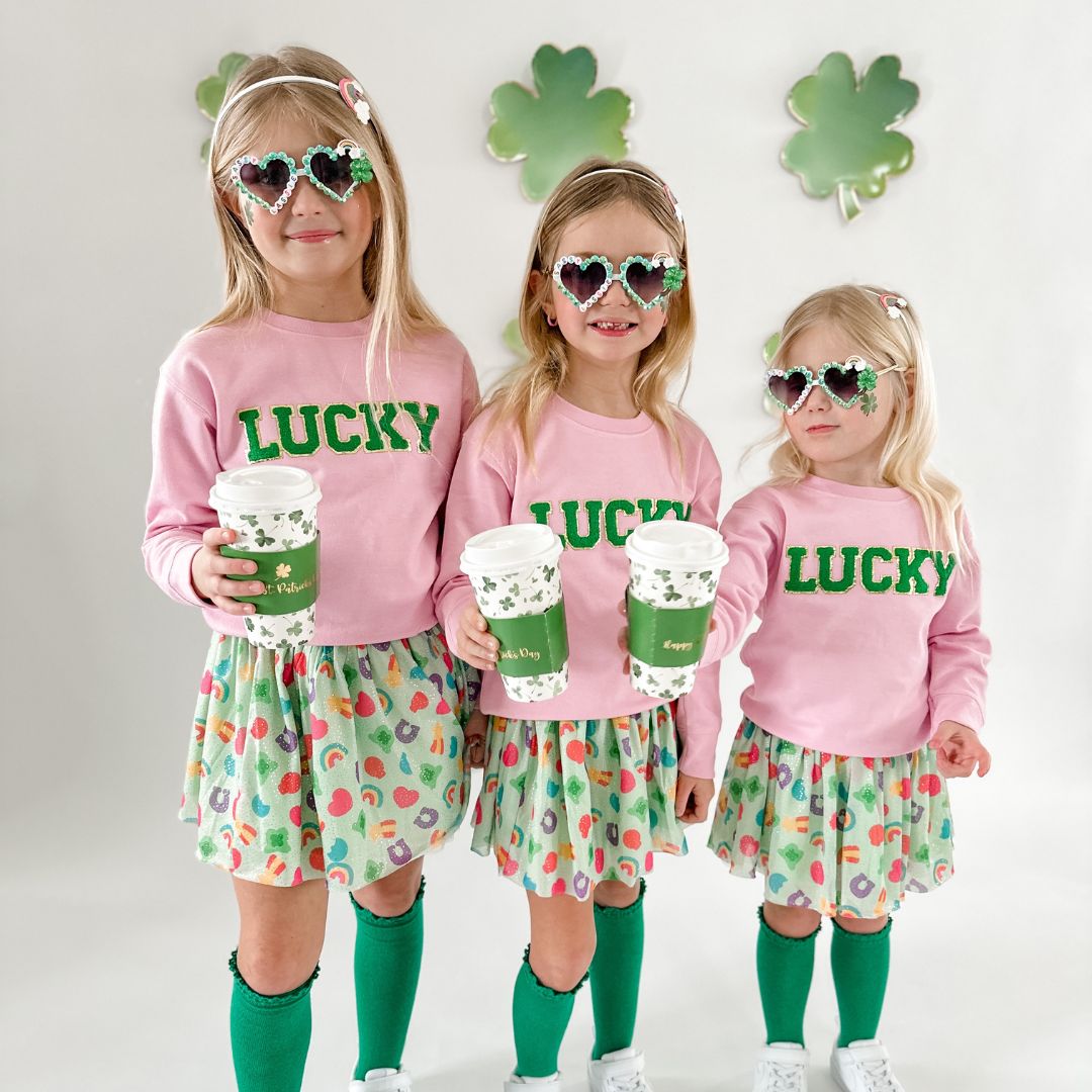 Lucky Green And Gold Patch St. Patrick's Day Sweatshirt - Pink