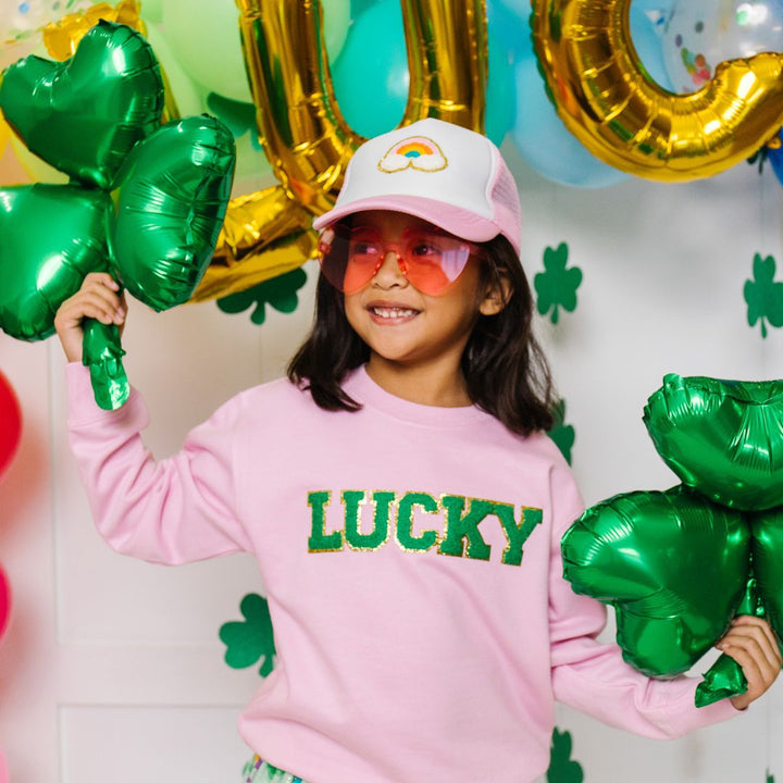 Lucky Green And Gold Patch St. Patrick's Day Sweatshirt - Pink