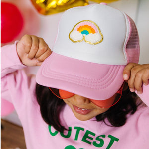 Rainbow Patch Trucker Hat - Pink/White