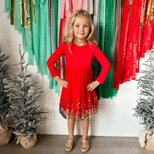 Load image into Gallery viewer, Red Sequin Christmas Long Sleeve Tutu Dress