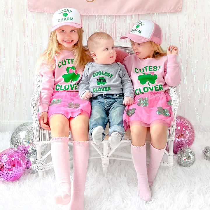 Coolest Clover St. Patrick's Day Long Sleeve Bodysuit - Gray