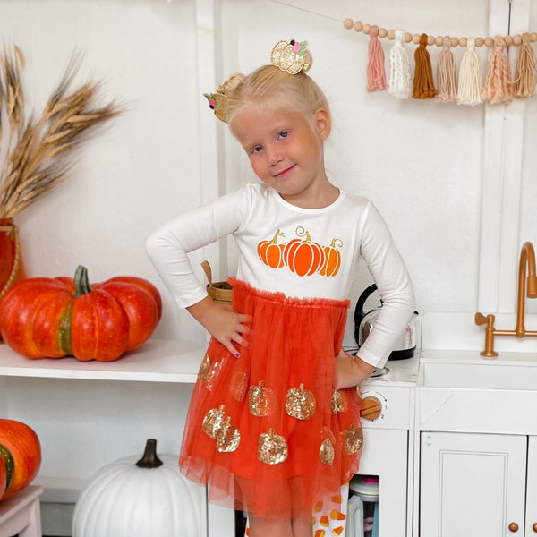 Pumpkin Long Sleeve Tutu Dress