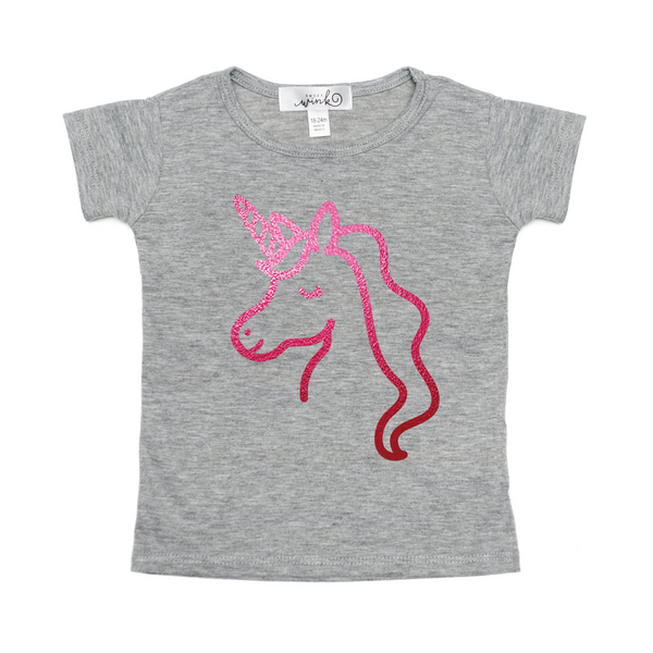 Unicorn Short Sleeve T-Shirt - Gray/Pink