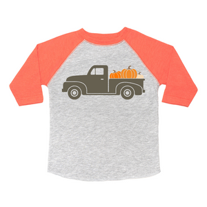 Retro Pumpkin Truck 3/4 Shirt - Heather/Orange