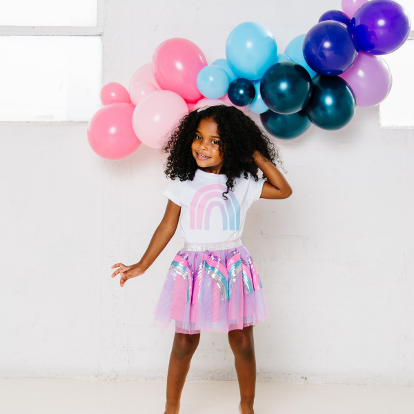 Rainbow Doodle Short Sleeve Bodysuit - White