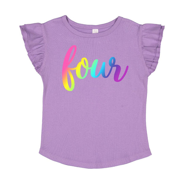 Four Bright Rainbow Flutter Sleeve Short Sleeve T-Shirt - Lavender